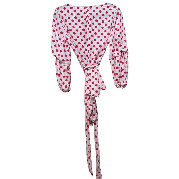 New York & Company Blouse Red Polka Dots 100% Polyester Women's Size S (NWT) - Picture 10 of 16